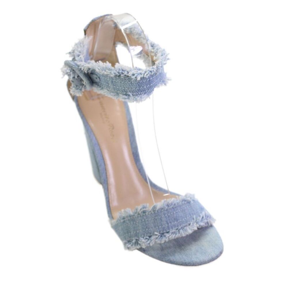 Gianvito Rossi Womens Denim Buckled Ankle Strap Heeled Sandals Blue Size 7